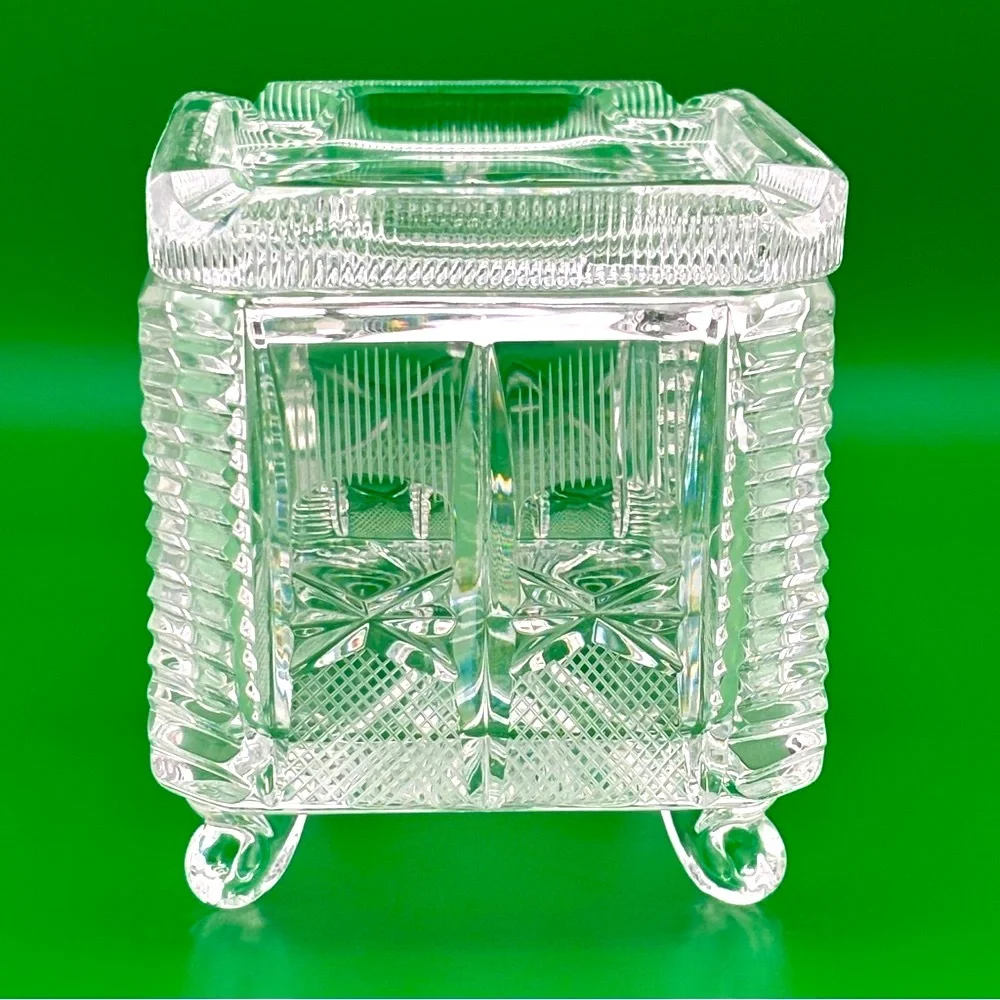 Vintage American Brillant Cut Glass Covered Cigarette Box.
